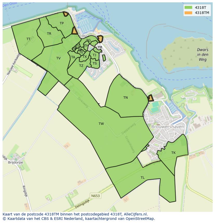 Afbeelding van het postcodegebied 4318 TM op de kaart.