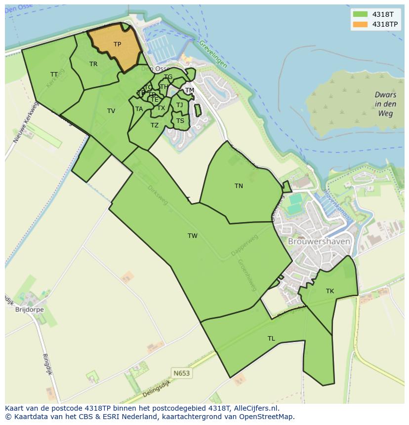 Afbeelding van het postcodegebied 4318 TP op de kaart.