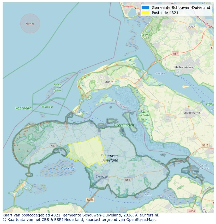 Afbeelding van het postcodegebied 4321 op de kaart.