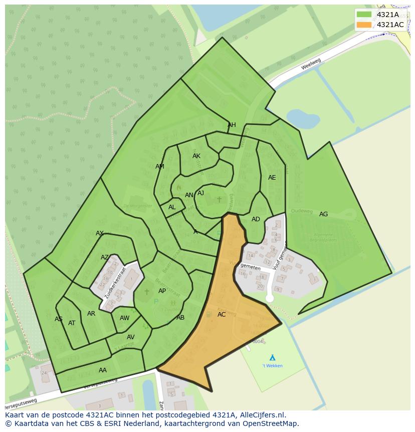 Afbeelding van het postcodegebied 4321 AC op de kaart.
