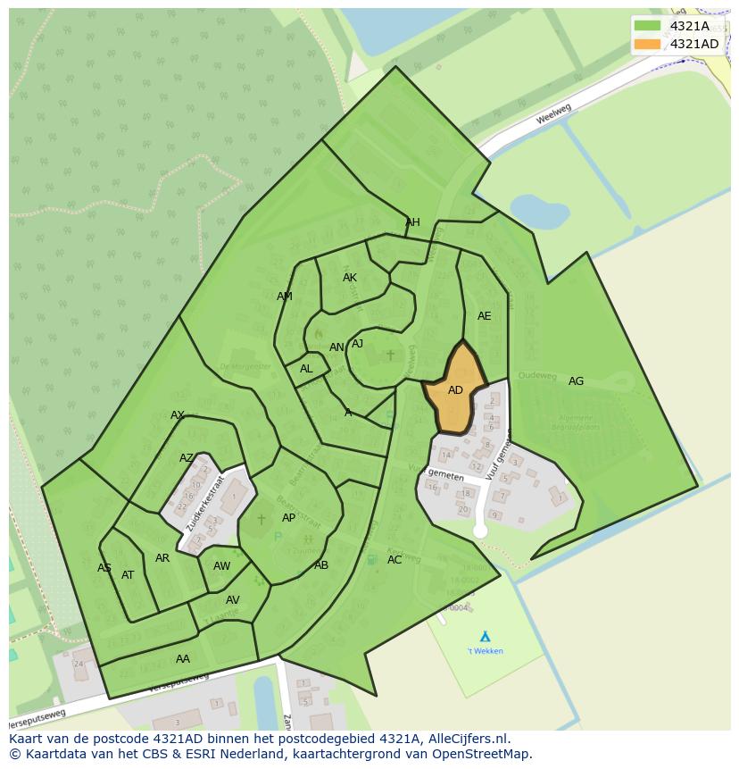 Afbeelding van het postcodegebied 4321 AD op de kaart.