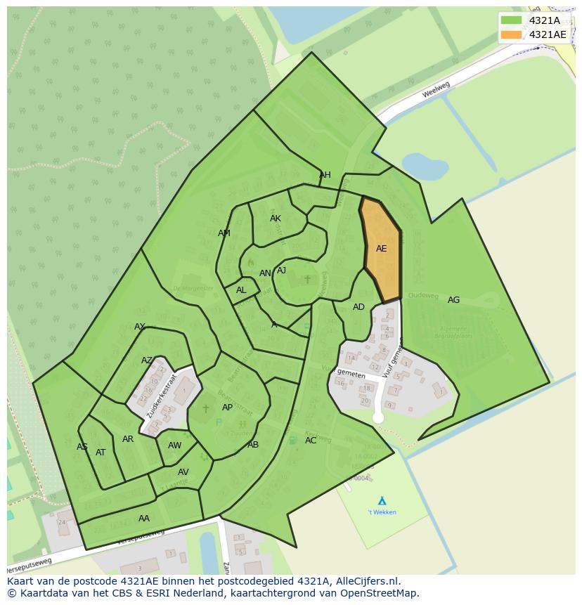 Afbeelding van het postcodegebied 4321 AE op de kaart.