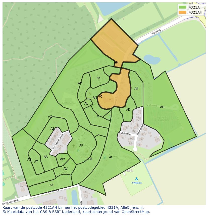 Afbeelding van het postcodegebied 4321 AH op de kaart.