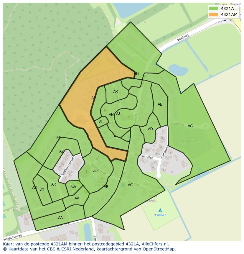 Afbeelding van het postcodegebied 4321 AM op de kaart.