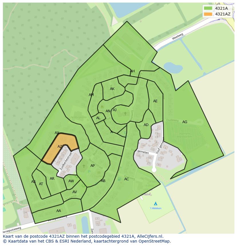 Afbeelding van het postcodegebied 4321 AZ op de kaart.