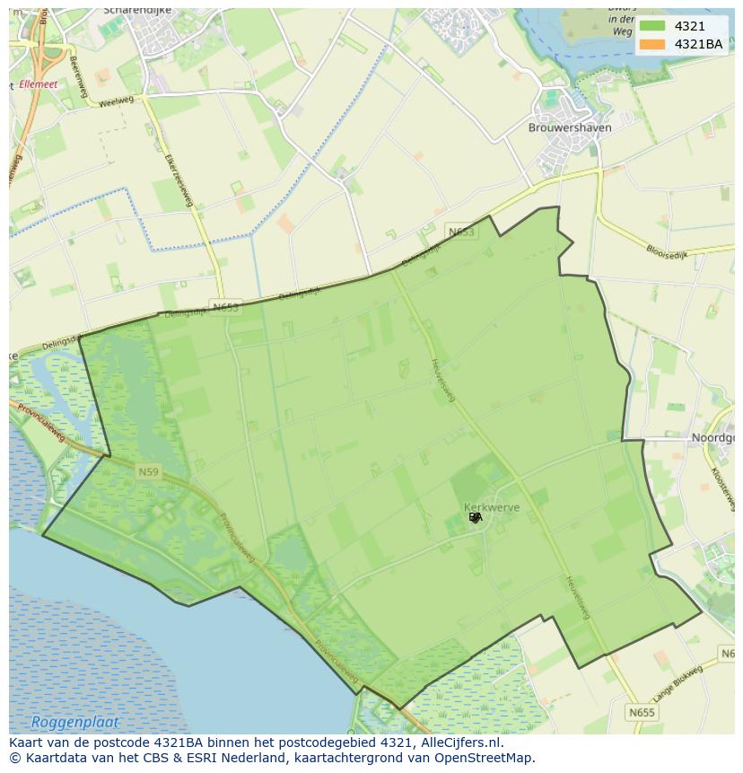 Afbeelding van het postcodegebied 4321 BA op de kaart.