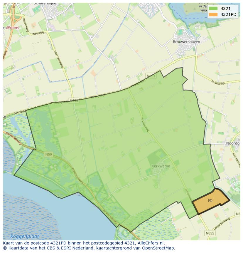 Afbeelding van het postcodegebied 4321 PD op de kaart.