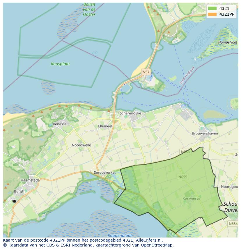 Afbeelding van het postcodegebied 4321 PP op de kaart.