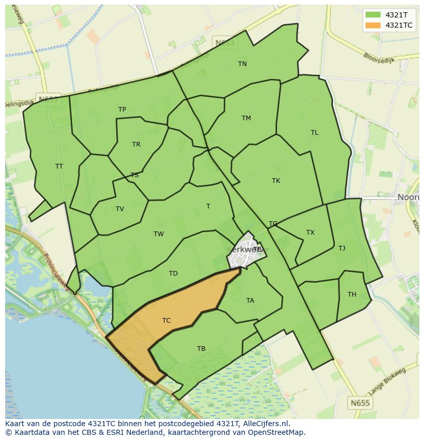 Afbeelding van het postcodegebied 4321 TC op de kaart.