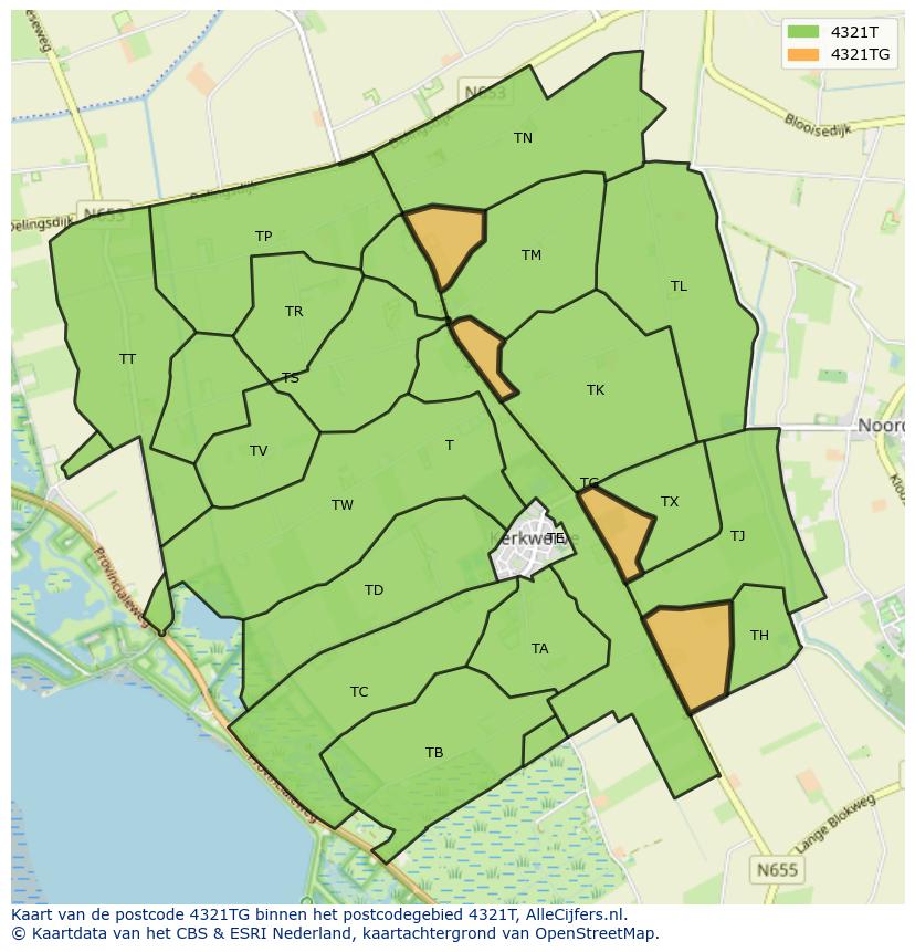 Afbeelding van het postcodegebied 4321 TG op de kaart.