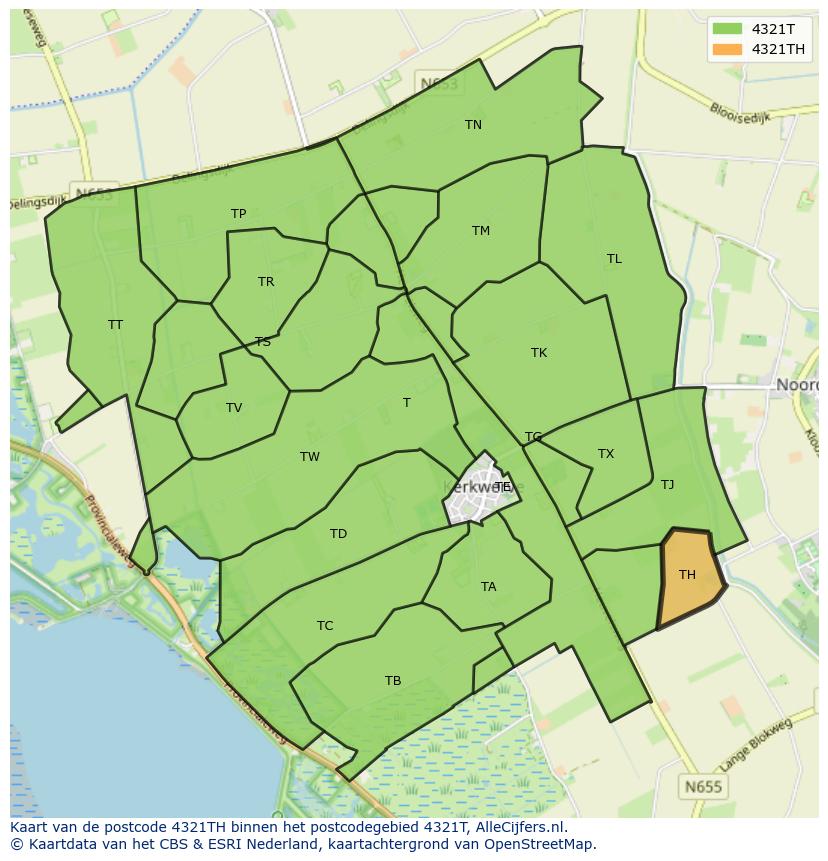 Afbeelding van het postcodegebied 4321 TH op de kaart.