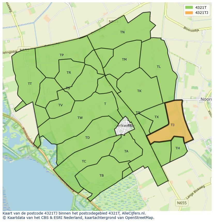 Afbeelding van het postcodegebied 4321 TJ op de kaart.