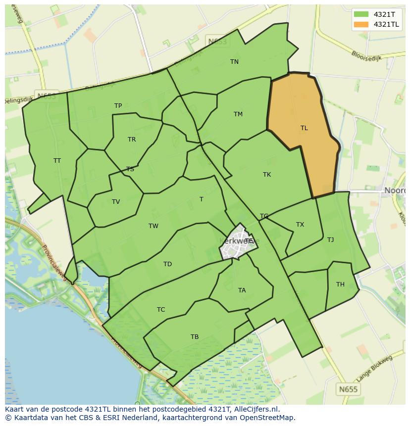 Afbeelding van het postcodegebied 4321 TL op de kaart.