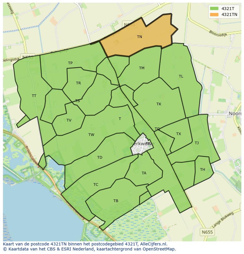 Afbeelding van het postcodegebied 4321 TN op de kaart.