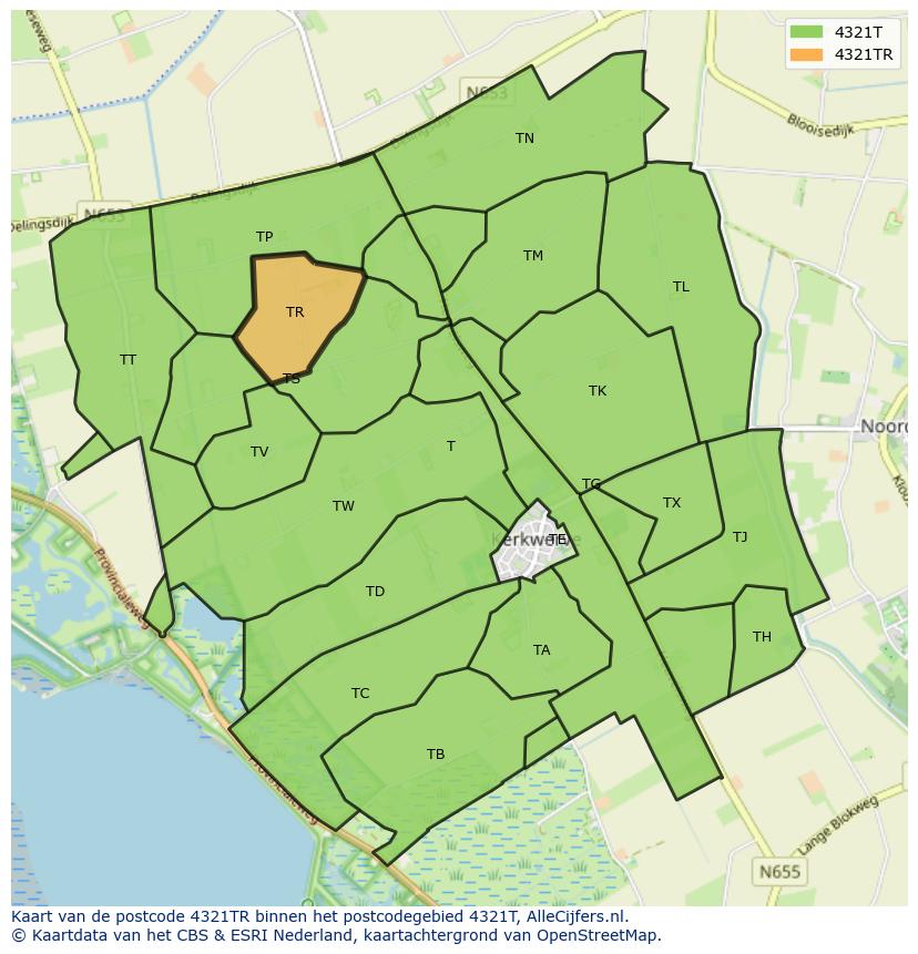 Afbeelding van het postcodegebied 4321 TR op de kaart.