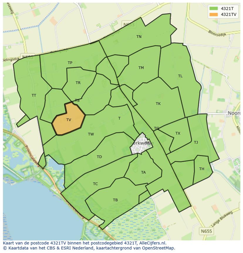 Afbeelding van het postcodegebied 4321 TV op de kaart.