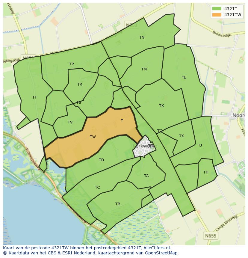Afbeelding van het postcodegebied 4321 TW op de kaart.