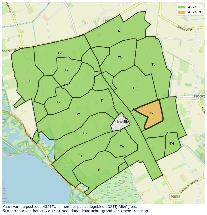Afbeelding van het postcodegebied 4321 TX op de kaart.