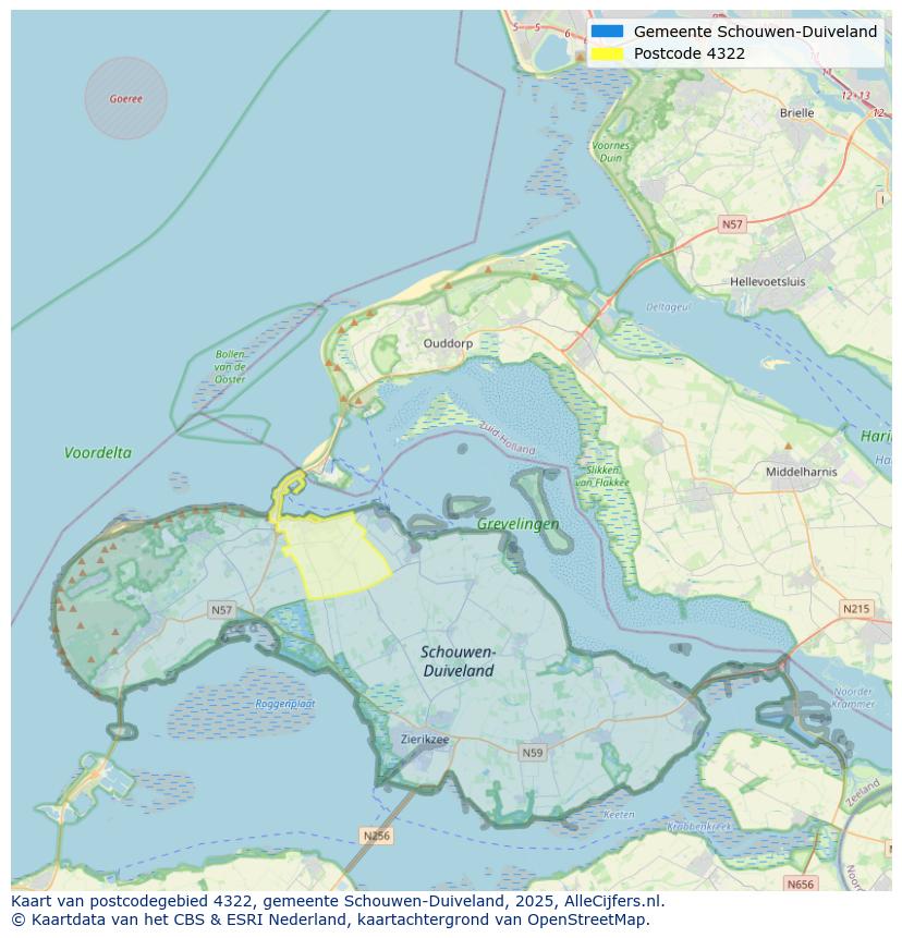 Afbeelding van het postcodegebied 4322 op de kaart.