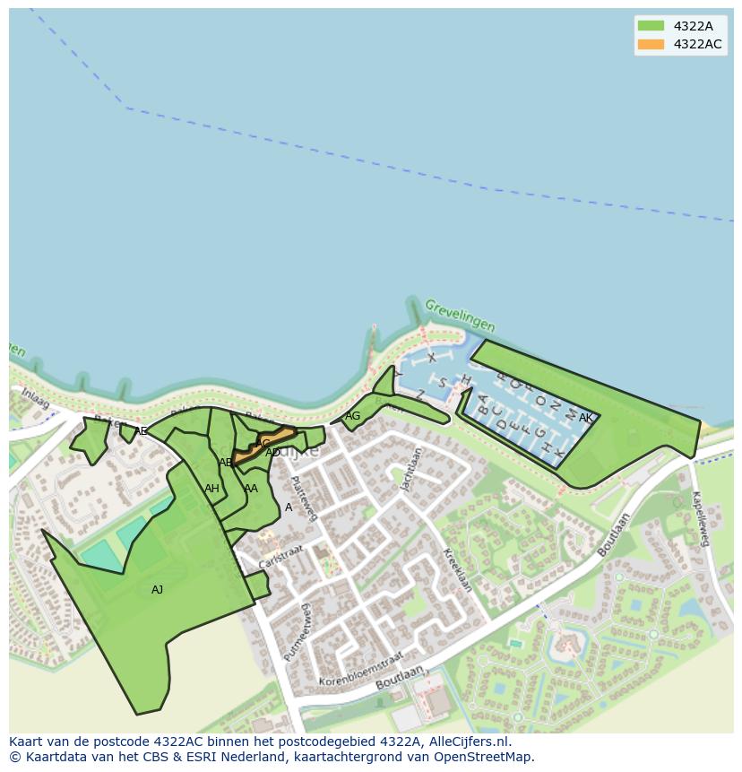 Afbeelding van het postcodegebied 4322 AC op de kaart.