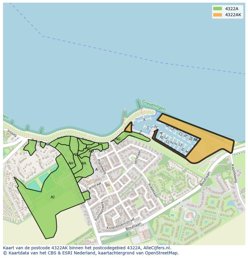 Afbeelding van het postcodegebied 4322 AK op de kaart.