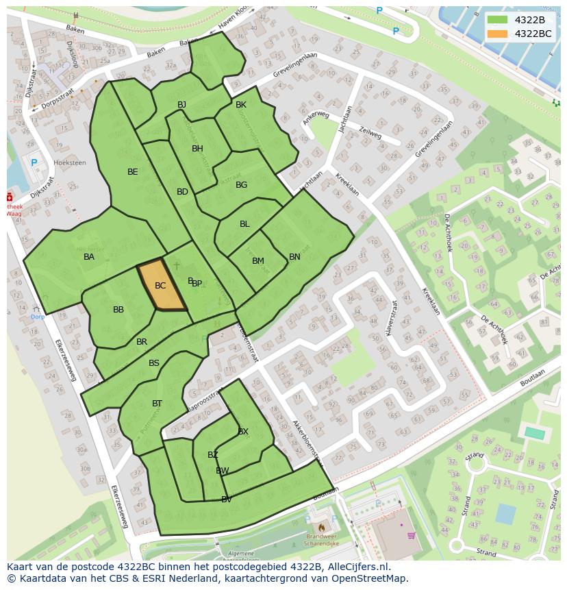 Afbeelding van het postcodegebied 4322 BC op de kaart.