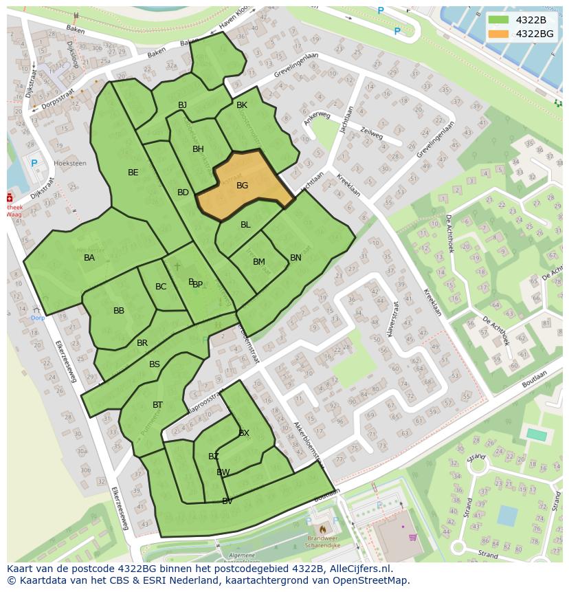 Afbeelding van het postcodegebied 4322 BG op de kaart.