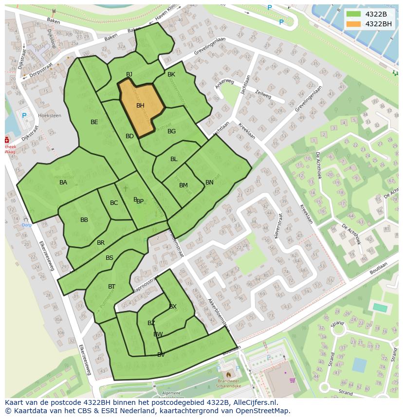 Afbeelding van het postcodegebied 4322 BH op de kaart.