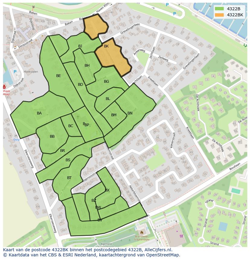 Afbeelding van het postcodegebied 4322 BK op de kaart.