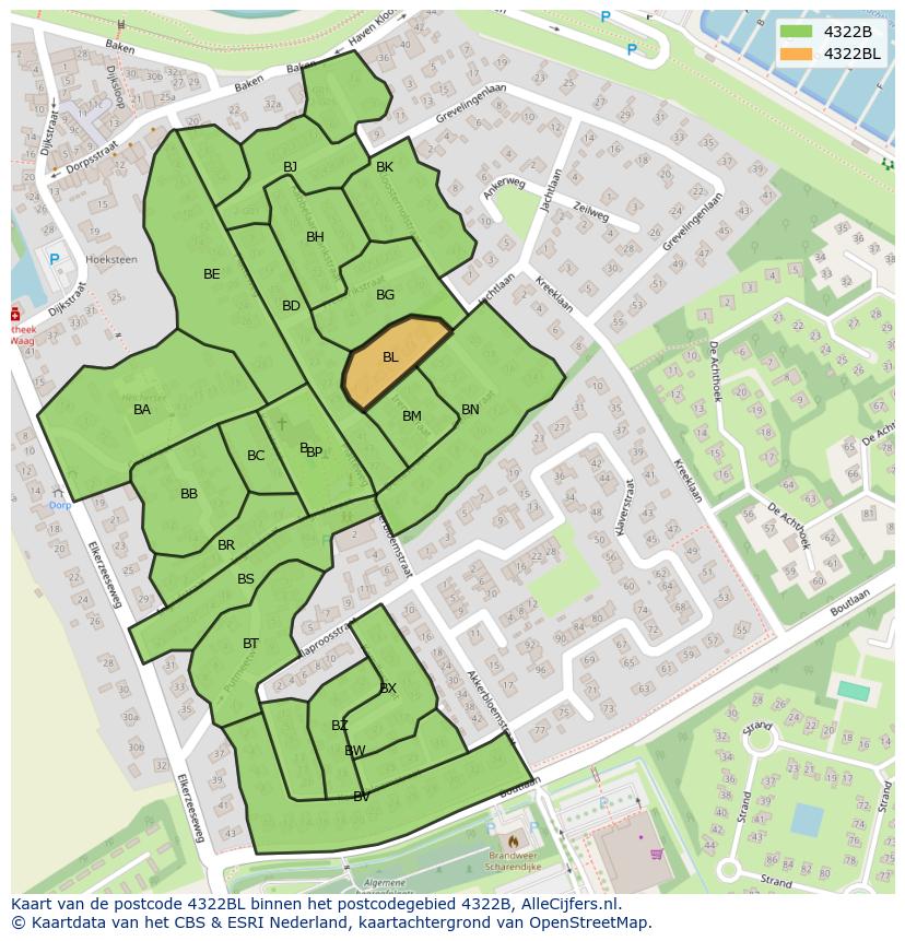 Afbeelding van het postcodegebied 4322 BL op de kaart.
