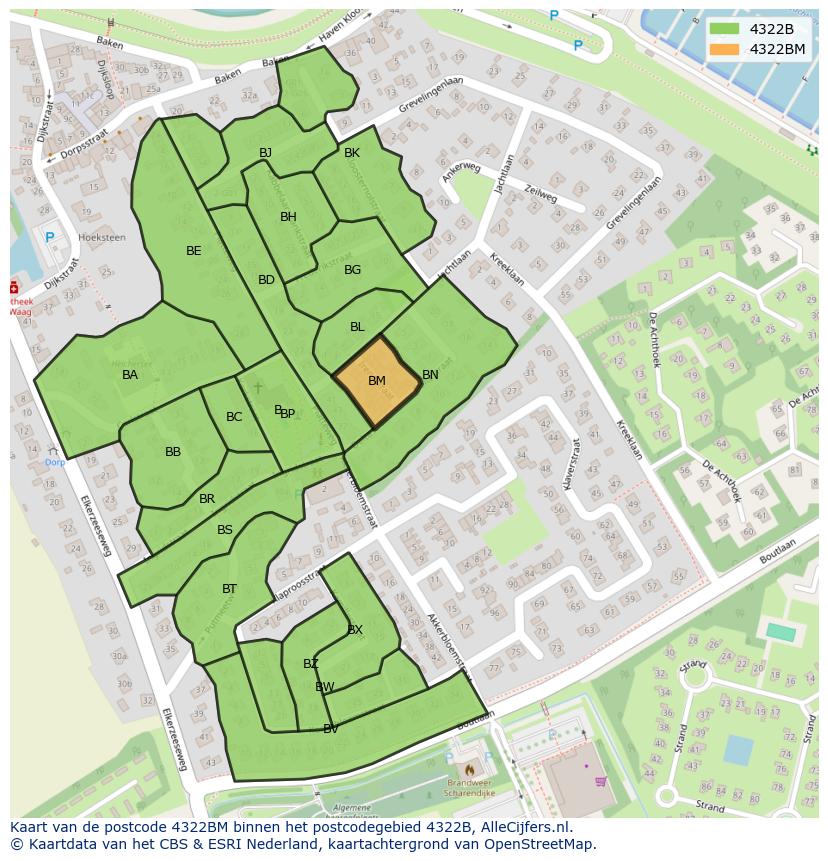 Afbeelding van het postcodegebied 4322 BM op de kaart.