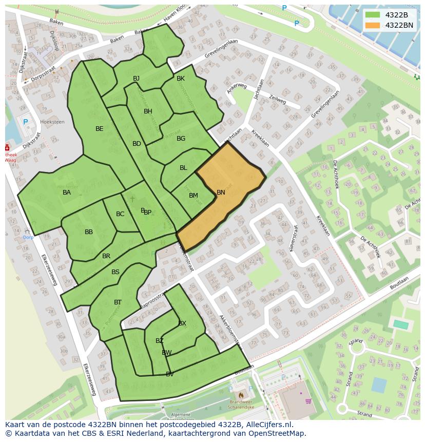 Afbeelding van het postcodegebied 4322 BN op de kaart.