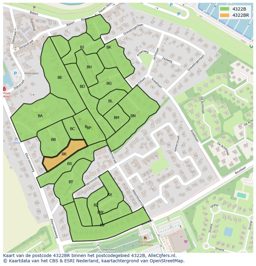 Afbeelding van het postcodegebied 4322 BR op de kaart.
