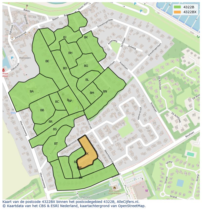 Afbeelding van het postcodegebied 4322 BX op de kaart.