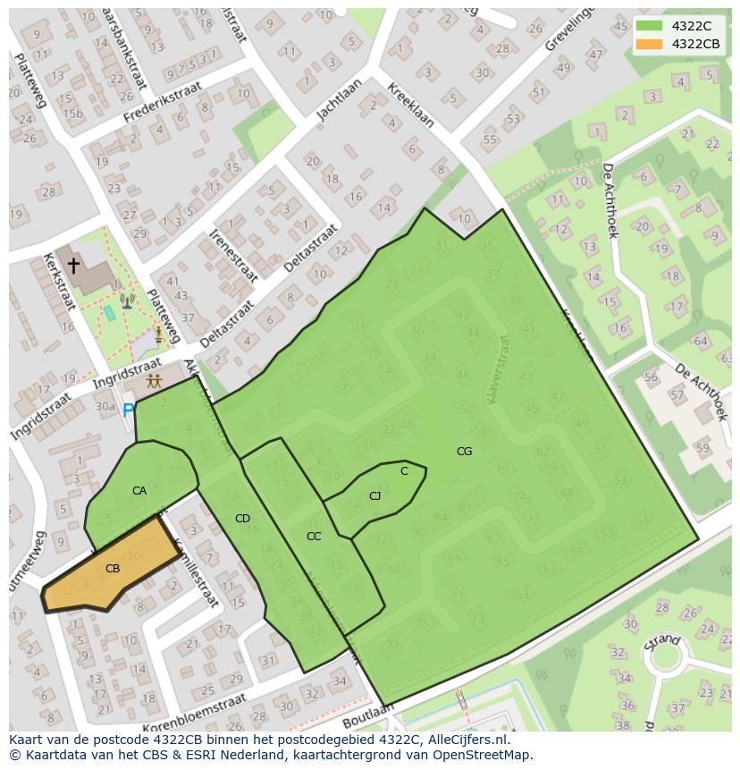 Afbeelding van het postcodegebied 4322 CB op de kaart.