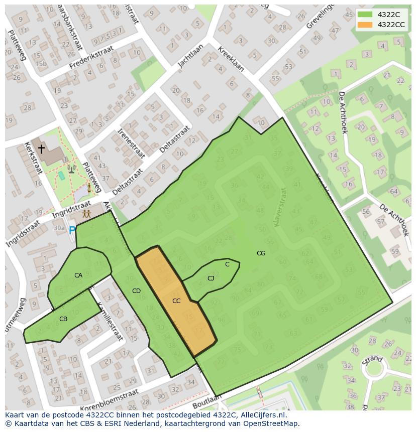 Afbeelding van het postcodegebied 4322 CC op de kaart.