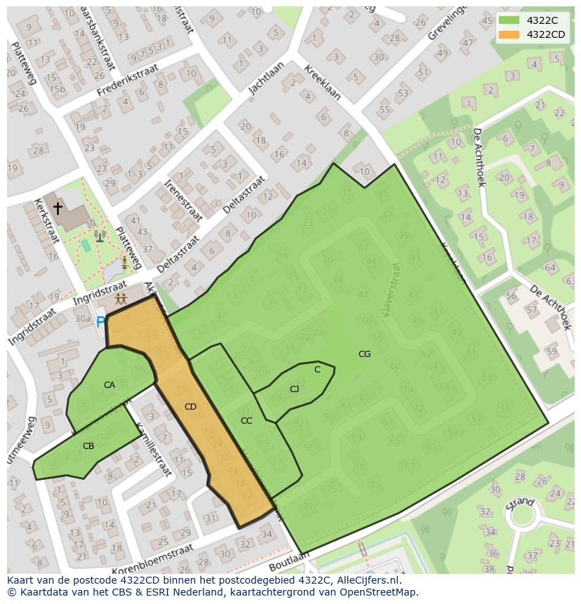 Afbeelding van het postcodegebied 4322 CD op de kaart.