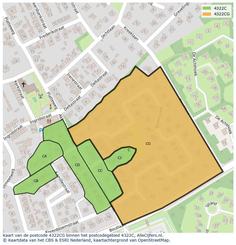 Afbeelding van het postcodegebied 4322 CG op de kaart.