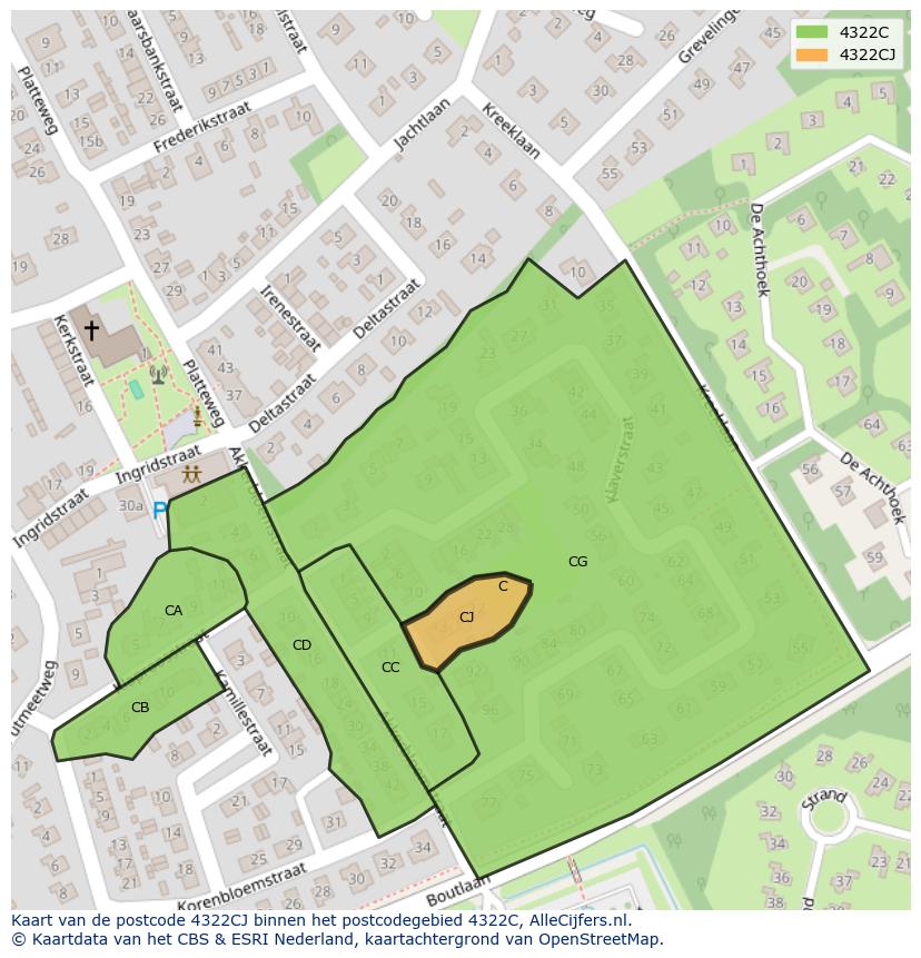 Afbeelding van het postcodegebied 4322 CJ op de kaart.