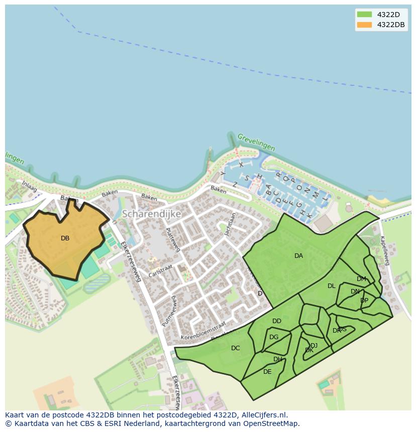 Afbeelding van het postcodegebied 4322 DB op de kaart.