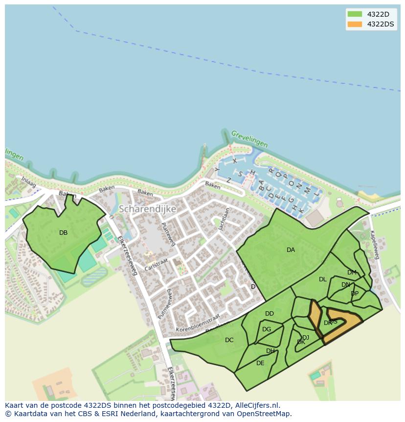 Afbeelding van het postcodegebied 4322 DS op de kaart.