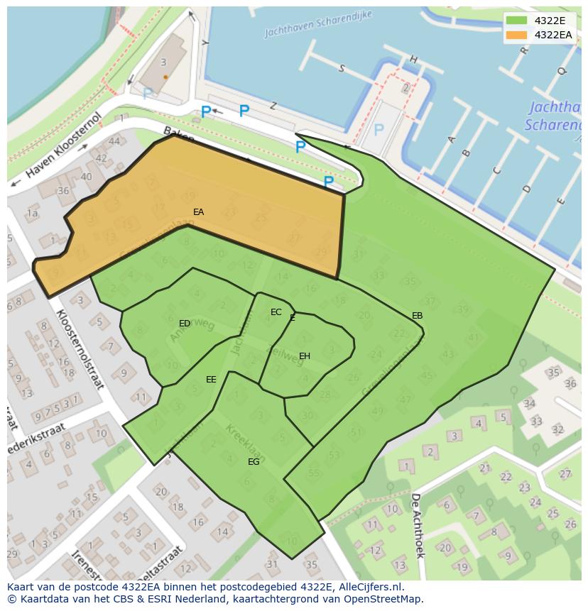 Afbeelding van het postcodegebied 4322 EA op de kaart.