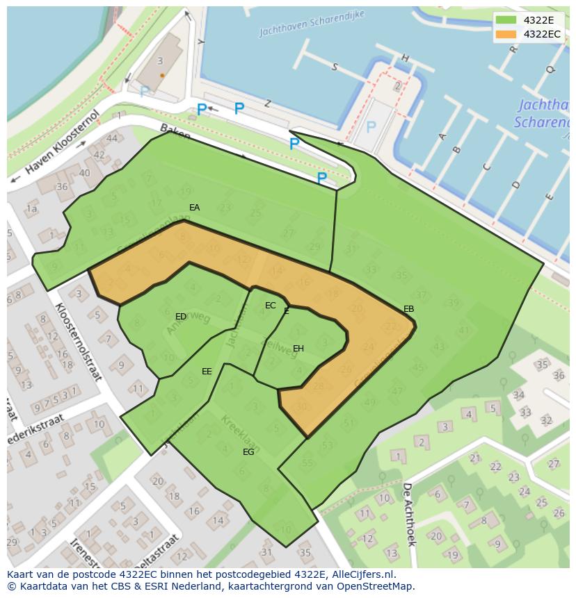 Afbeelding van het postcodegebied 4322 EC op de kaart.