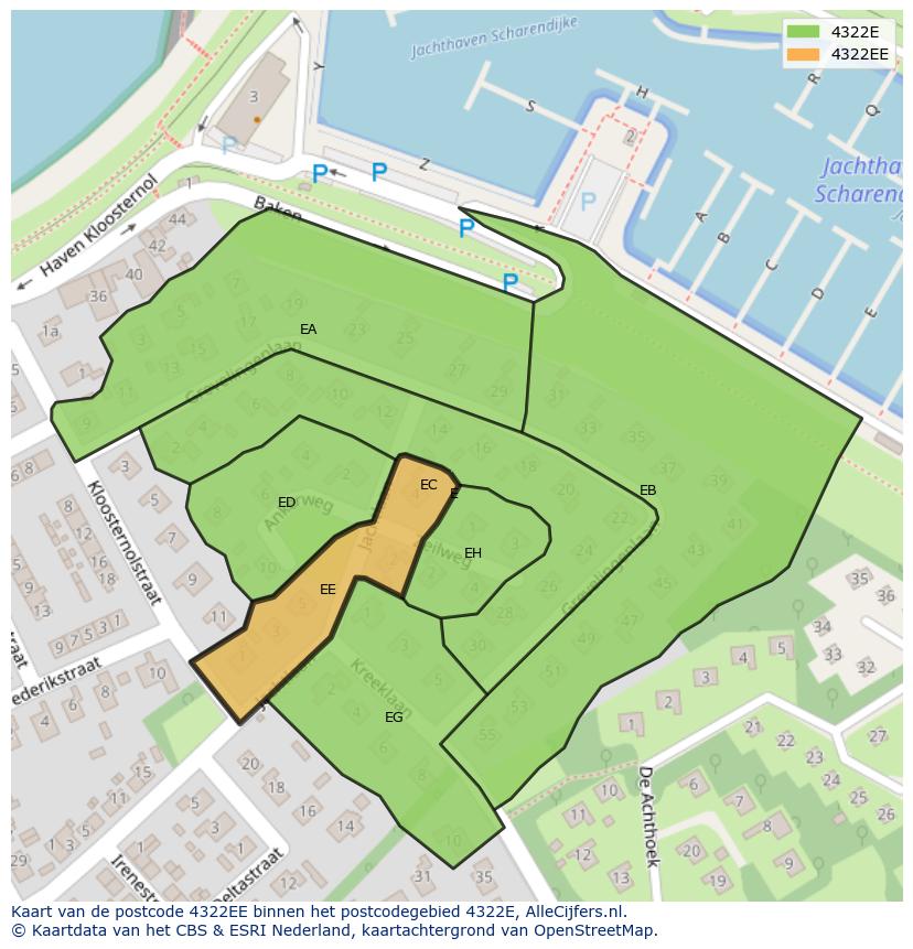 Afbeelding van het postcodegebied 4322 EE op de kaart.