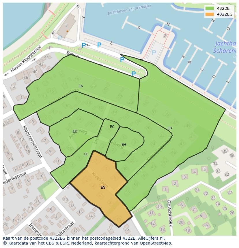 Afbeelding van het postcodegebied 4322 EG op de kaart.