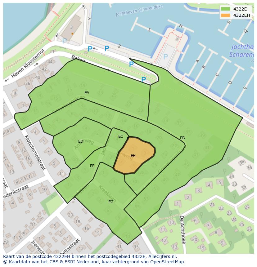 Afbeelding van het postcodegebied 4322 EH op de kaart.