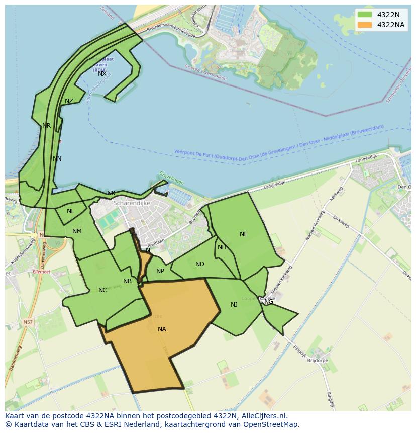 Afbeelding van het postcodegebied 4322 NA op de kaart.