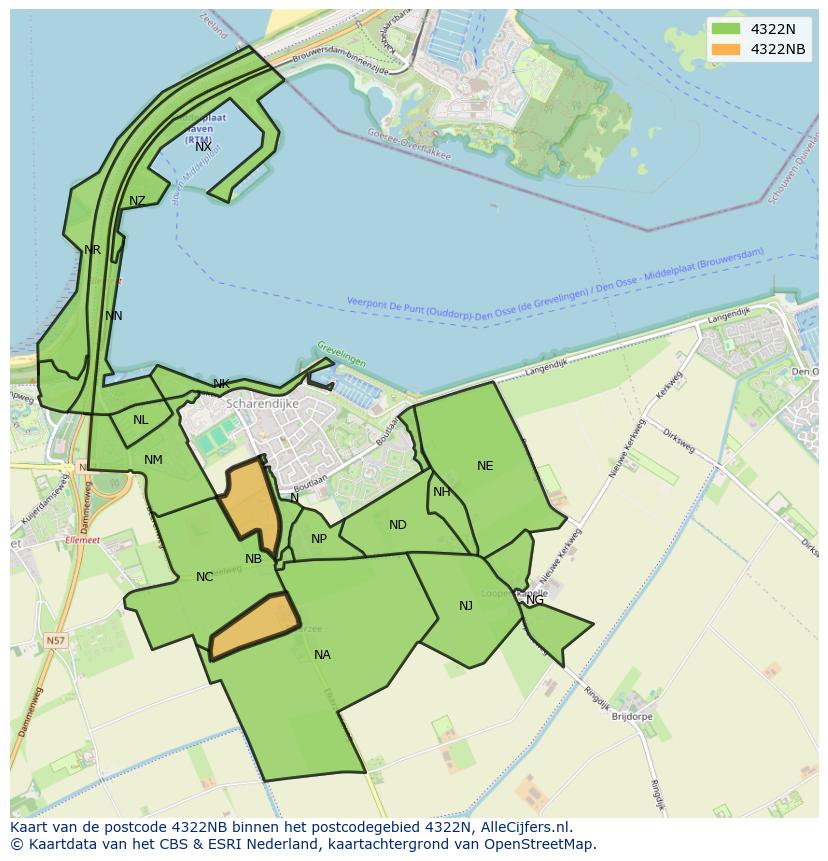 Afbeelding van het postcodegebied 4322 NB op de kaart.