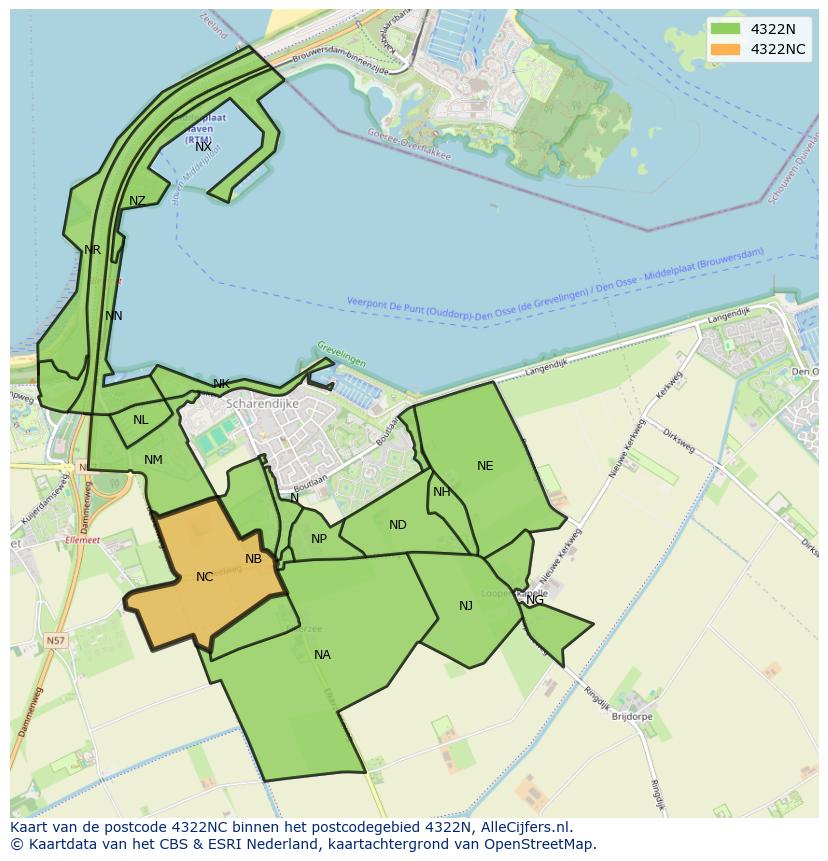Afbeelding van het postcodegebied 4322 NC op de kaart.