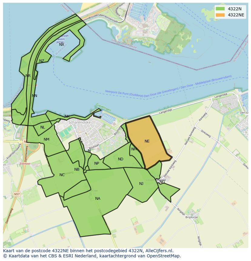 Afbeelding van het postcodegebied 4322 NE op de kaart.